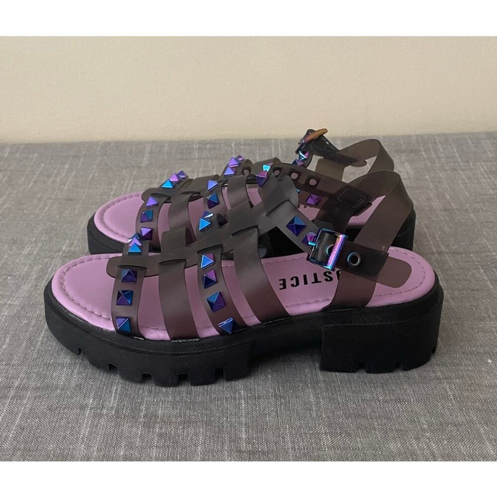 Justice Girls Size 1 Studded Jelly Fisherman Black Platform Sandals - Picture 2 of 13